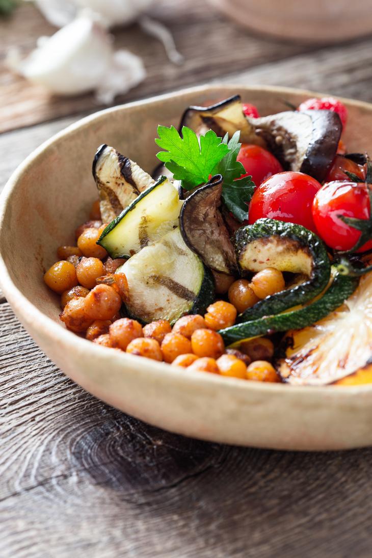 Plant based meal, veggie salad with grilled vegetables